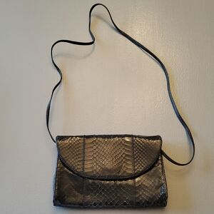 Palizzio |  Black Snakeskin Pattern Clutch With Strap
